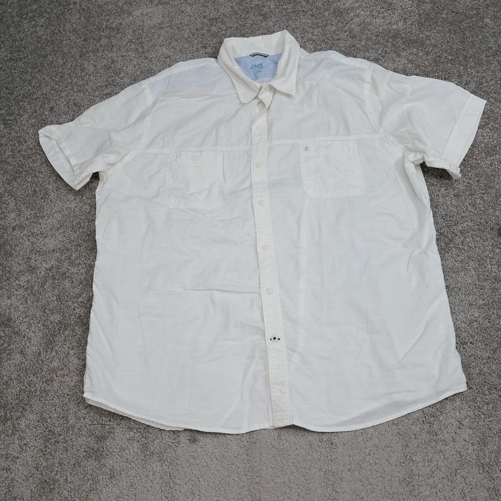 Izod Saltwater Relaxed Classics Mens XXL White Cotton Short Sleeve Button Shirt